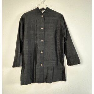 Lisbeth OSLO Women Black Textured Shimmer Button-Up Jacket Small Mandarin Collar